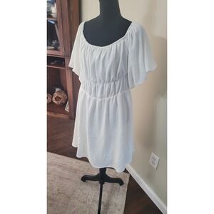 Dokotoo White Smocked Waist Puff Sleeve Off Shoulder Mini Dress Womens